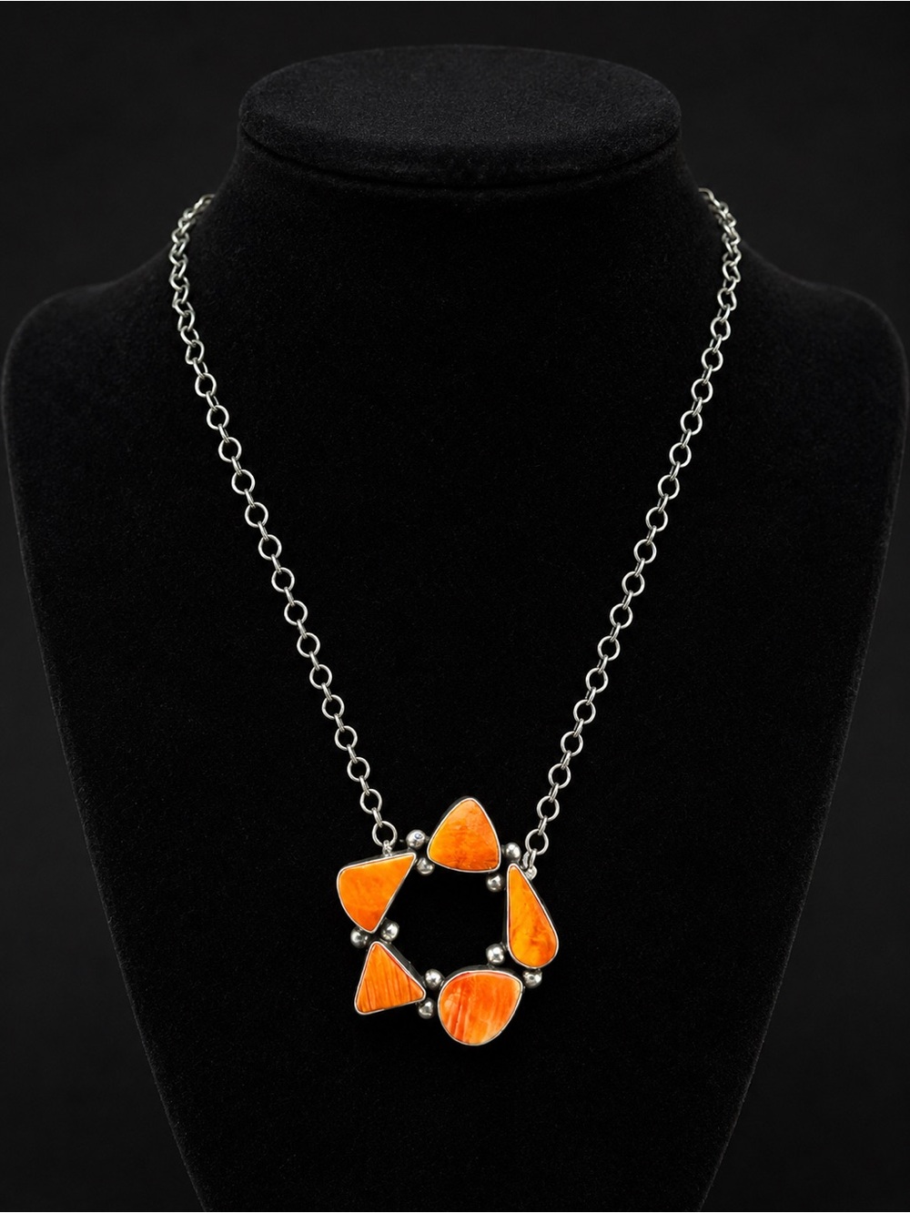 Bonnie Benally Sterling Silver Orange Spiny Oyster Statement Necklace